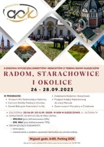 Rozpoczynamy zapisy na 3-dniową wycieczkę dla emerytów i rencistów z terenu Gminy Kleszczów