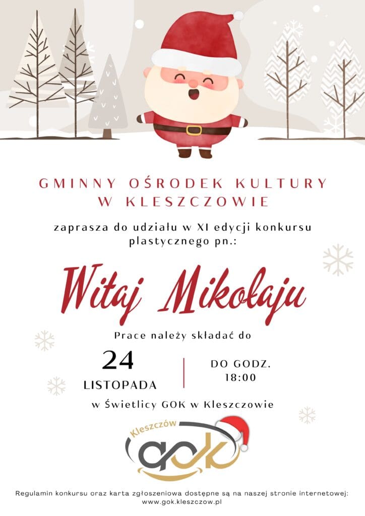 Plakat konkursu plastycznego pn. "Witaj Mikołaju"