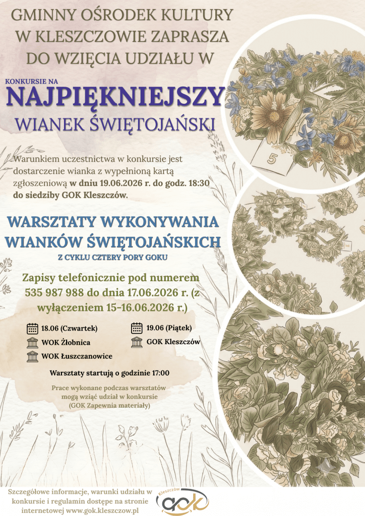 GMINNY OŚRODEK KULTURY W KLESZCZOWIE ZAPRASZA NA